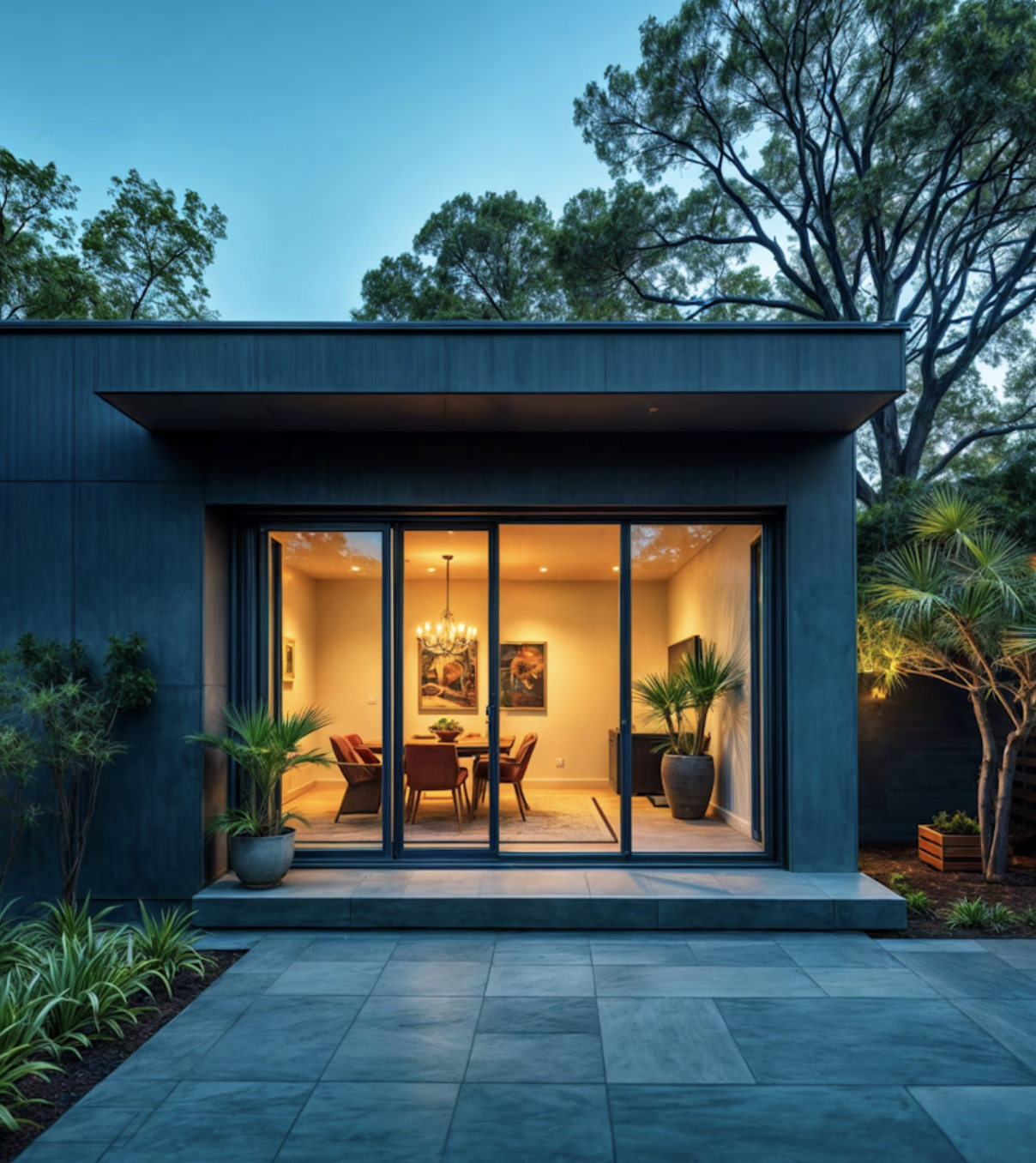 White minimalist home courtyard
