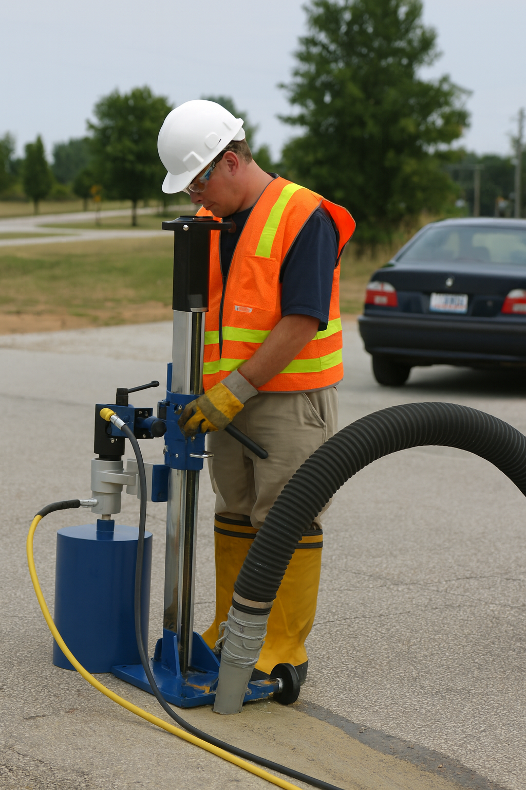 Hydrovac truck onsite in urban area
